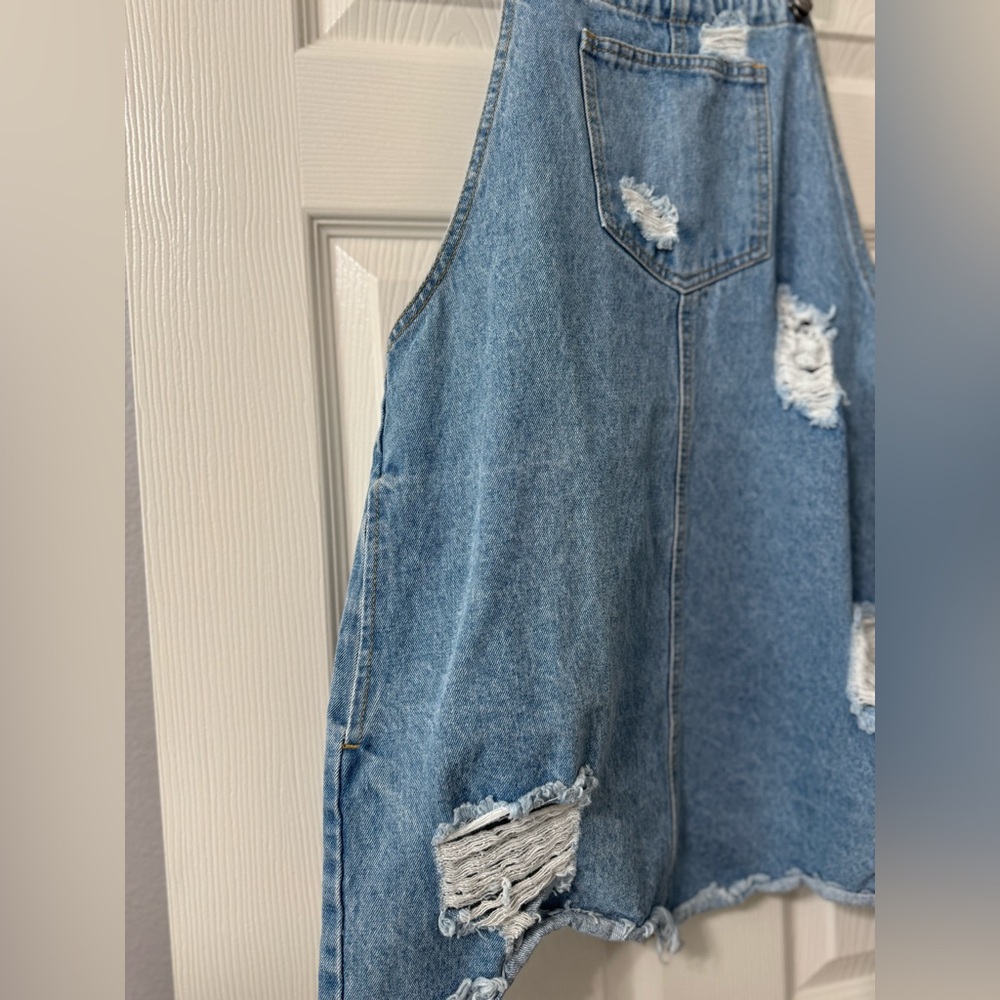 CELLO Denim Distressed Overall Dress - Picture 2 of 7